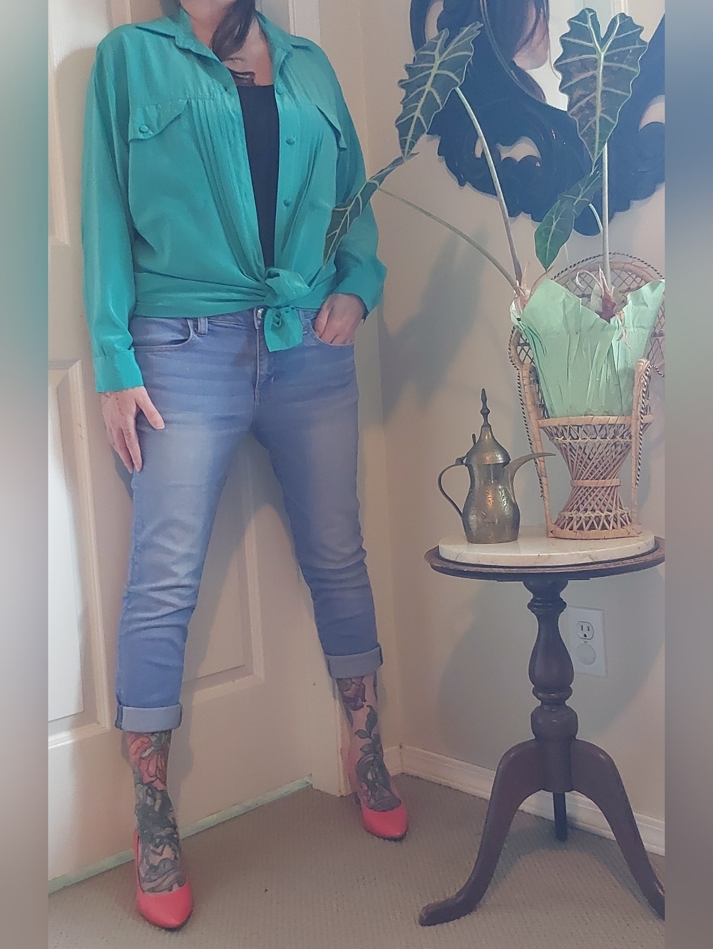 Teal Button Up Blouse